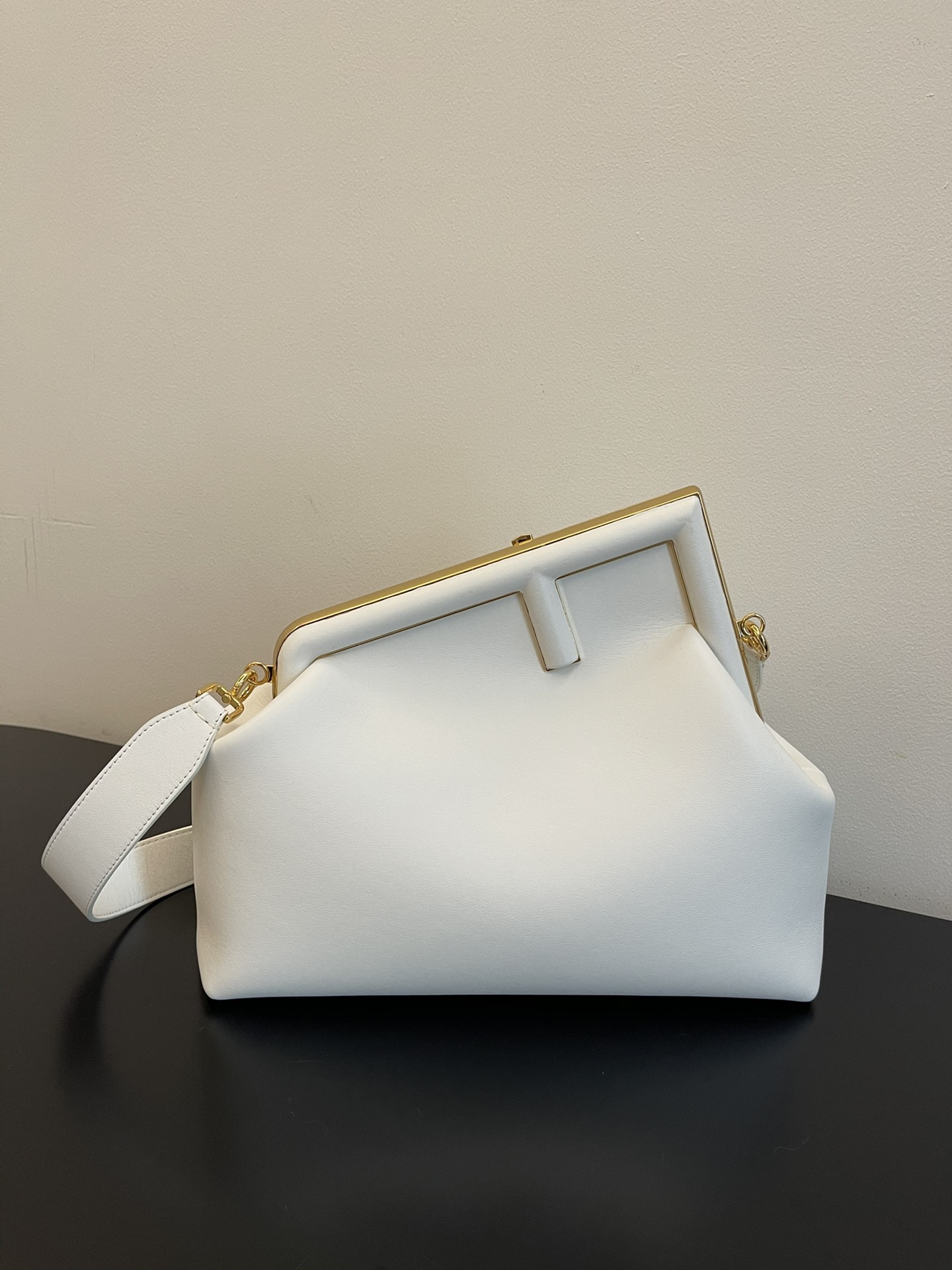 Fendi Midi First Nappa Leather Shoulder Bag White